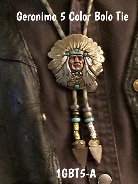 Geronimo Medallion Bolo Tie with Authentic, Handmade, Stone Arrowhead - Zambini Bros Bolo Tie Collection