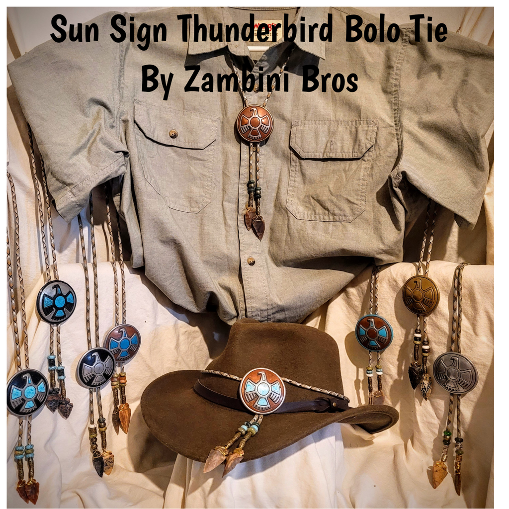 Sun Sign Thunderbird Medallion Bolo Tie with Authentic, Handmade, Ston ...